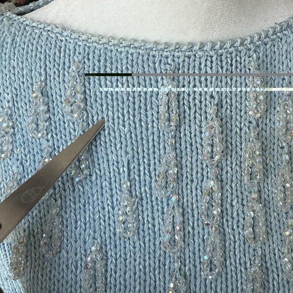 80s VTG Nannell Beaded Puff Sleeve Sweater Size Medium Crystals Icicles Winter - Picture 8 of 10